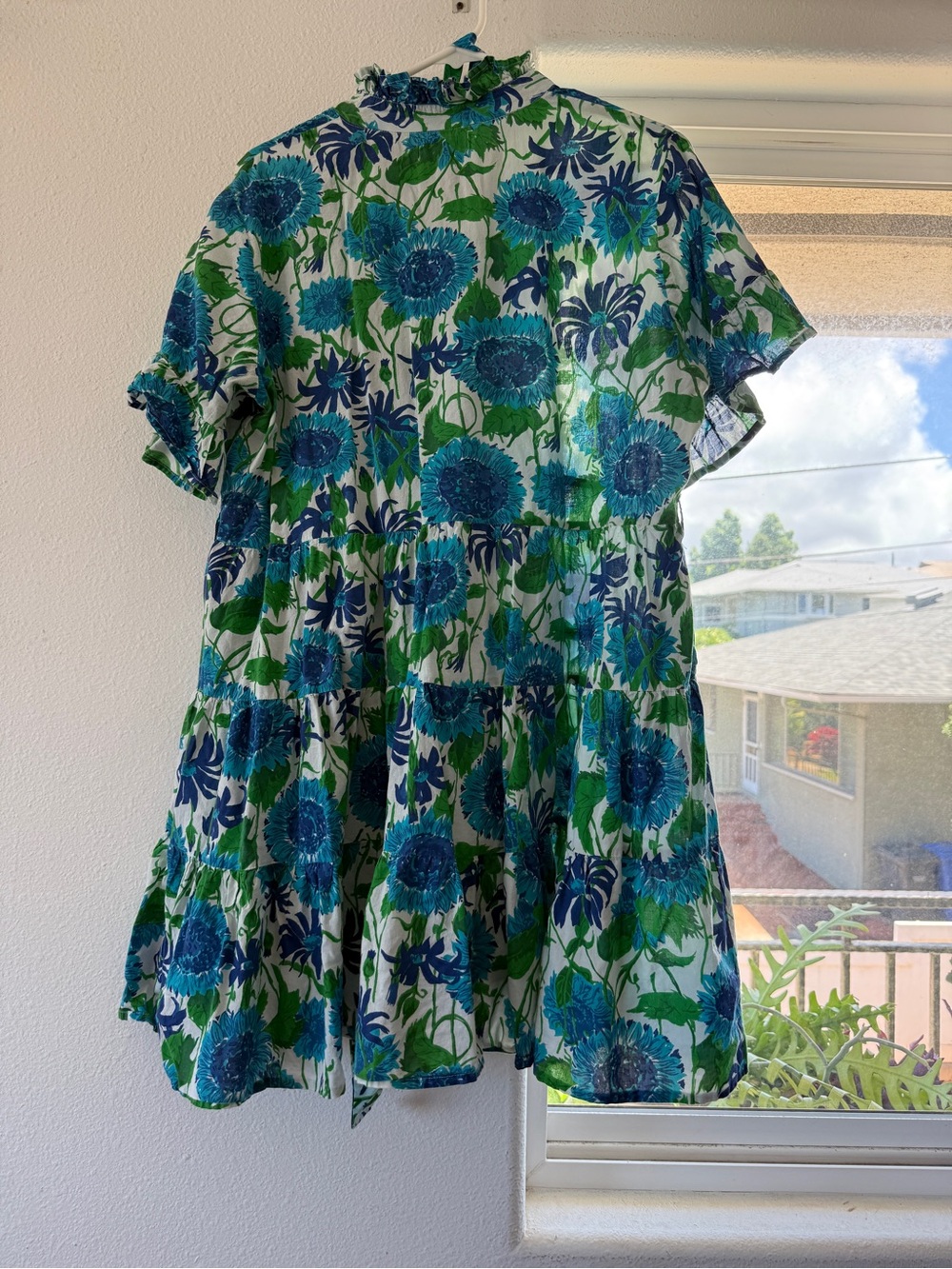 Floral Tiered Casual Dress in Blue & Green